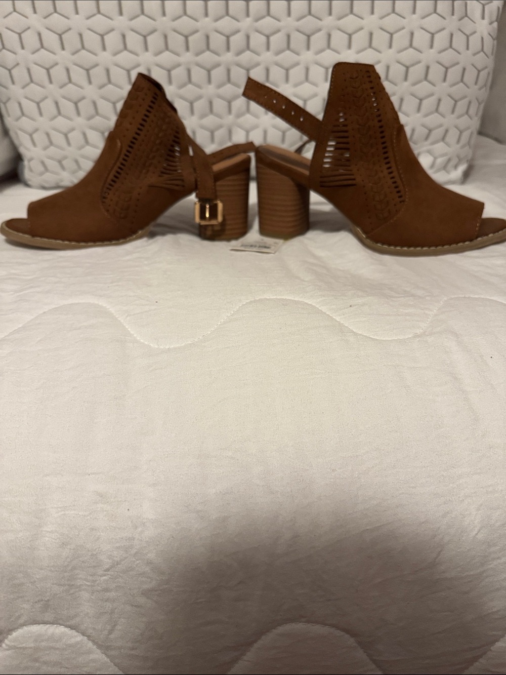 Target Brown Laser-Cut Peep-Toe Block Heel Sandals